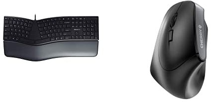 CHERRY KC 4500 ERGO MW 4500 LEFT keyboard and mouse set, English layout, QWERTY keyboard, ergonomic wired keyboard, ergonomic left-handed wireless mouse, black