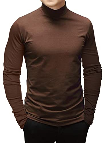 Rela Bota Herren Mode T-Shirts Mock Rollkragen Unterhemden Thermounterwäsche Langarm Slim Fit Stretch Basic Pullover, Braun, XL