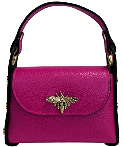 Modarno mini sac en cuir véritable dollar avec fermoir mousqueton en forme d'abeille, clous latéraux, chaîne métallique amovible, poignée en cuir, fuchsia