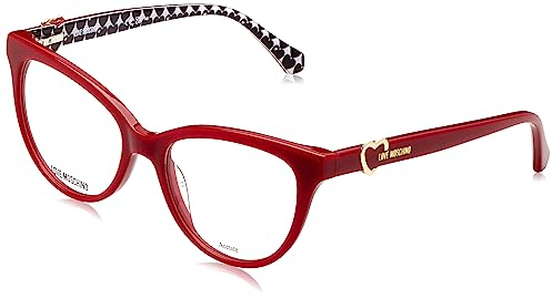 Love Moschino Brille mit Sehstärke in Rot für Damen optional mit Sonnenbrillentönung oder Blaulichtfilter, Katzenauge, gefertigt aus Acetat, Modell: Mol609 (inklusive Brillenetui)