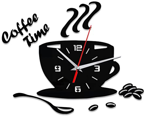 Fdit Acryl-Wanduhr, DIY-Acryl-Wanduhr, Moderne Stumme Kaffeezeituhr, Tassenform, Wandaufkleber, Hohle Ziffernuhr für Büro, Zuhause, Badezimmer, Küche, Schlafzimmer (Schwarz)