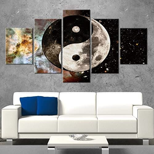 Bilder Leinwandbilder Yin Yang Tai Chi Weltraumgalaxie Vlies Leinwand 5 Teilig Wandbilder Kunstdrucke Wandbild Bild Auf Kunstdruck Wanddeko Wand Wohnzimmer Wanddekoration Deko Modern 200X100 Cm / 79