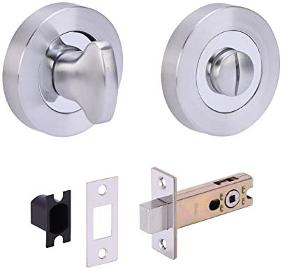 HANDLEZONE® Bathroom Toilet Door Thumb Turn and Release Deadbolt Kit - Dual Finish Polished/Satin Chrome - 76mm Bolt with 57mm Backset
