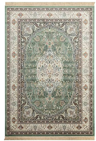 Steffensmeier Kurzflor Teppich Riad | Wohnzimmer | Orient | Pflegeleicht | Kirman Grün, Größe: 195x300 cm