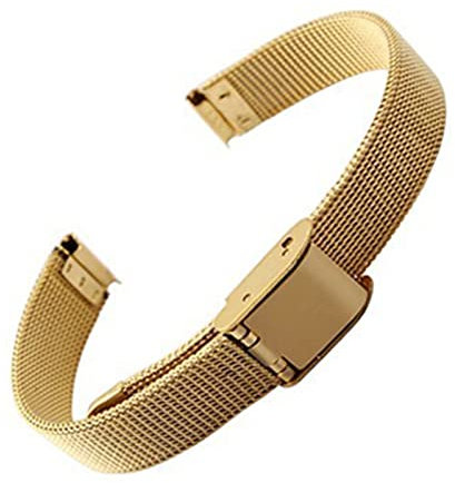 BOLEXA Uhrenarmband Kleines Mesh-Edelstahl-Armband for Kinderarmbandriemen 6 mm 8 mm 10 mm 12 mm Silber Gold (Color : Gold, Size : 10mm)
