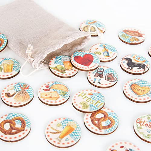 Oktoberfest Holztaler, 20er Set: Bayerische Deko, Brezeln, Bierkrug, Tracht, Lebkuchenherz, Für Gastgeschenke, Geburtstag & Party, Wiesn Dekoration, Oktoberfestdeko Bayerisch, Tischdeko Bayern, Ø 4 cm