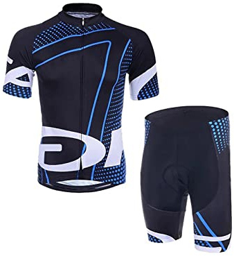 Fahrrad Trikot Kurzarm Set Herren Mountainbike Radtrikots und Gepolsterte Radhose mit 9D Gepolsterten Kissen, Radfahren MTB Jogging (Color : Blue, Size : L)