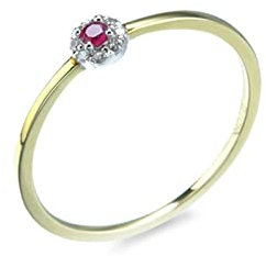Ayoiow Ring Verlobung Damen, Damen Schmuck 585 Echtgold mit Rund Rubin Ringe Rot Dünn Größe 60 (19.1)