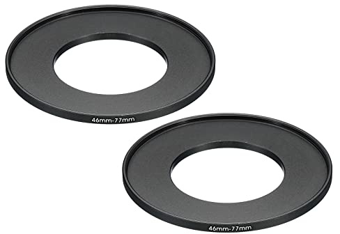 PATIKIL 46 mm - 77 mm Metall-Step-Up-Ring, 2 Stück Kameraobjektivfilter-Adapterring aus Aluminium-Filter-Adapterring für Kamera-Objektivblende, schwarz