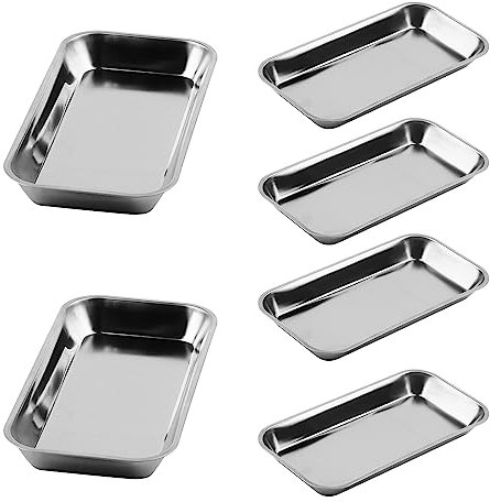 ZEONHAK 6 PCS Small Medical Tray, 22.5x11.5cm Rectangular Surgical Tray, Metal Instrument Tray for Lab Intrument Supplies Tools