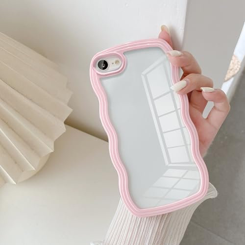 UEEBAI Hülle für iPhone 7/iPhone 8, Niedliche lockige Wellen Rahmenform Silikon Stoßfeste Handyhülle, Crystal Clear Case mit Anti-Kratzen Schutzhülle TPU Bumper Case Cover - Rosa