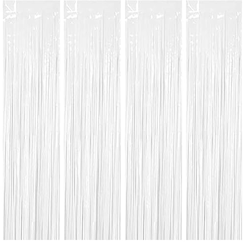 Lametta, 4 tende bianche con brillantini, 1 m x 2 m, in pellicola metallizzata, per compleanno, matrimonio, Natale, feste, colore bianco