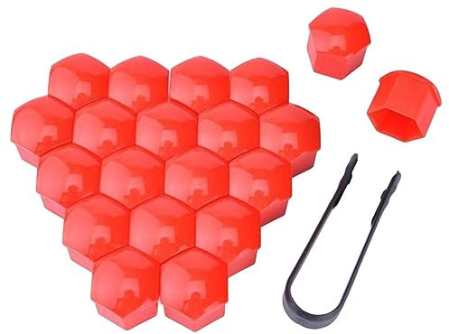 21mm Mutternabdeckungen,20 Stück Radschraubenkappen Mit Entfernung Werkzeug Sechskant-Reifen Muttern-abdeckungen Radmutterkappen Radbolzen Kappen Rad Mutter Cap Radbolzen Schutz Cover-Rot