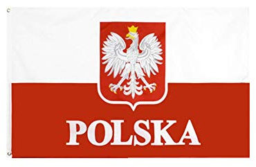 Stormflag Bandera de Polonia con Aguila 90x150cm Bandera Polaca con Armas 3x5ft poliéster 90g, 2 ojales de metal costura doble con ojal