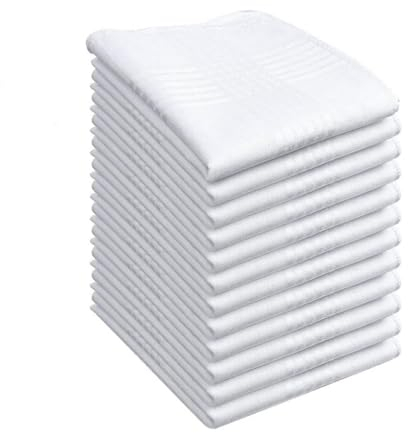 Fenglin-joy Fazzoletti di Cotone,12 pezzi Fazzoletti per Uomo Bianchi Fazzoletti di Cotone Grande Tasca Fazzoletti Bianchi da Uomo per Matrimoni Serate d'affari 38cm x 38cm