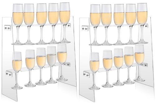 Yoande 2 Pcs Champagne Wall Stand Acrylic Champagne Wall Holder Clear Flute Glass Holder Stand 2 Tier Wine Glass Stemware Rack Standing Drink Tower Shelf for Display Cabinet Wedding (20 Slots)
