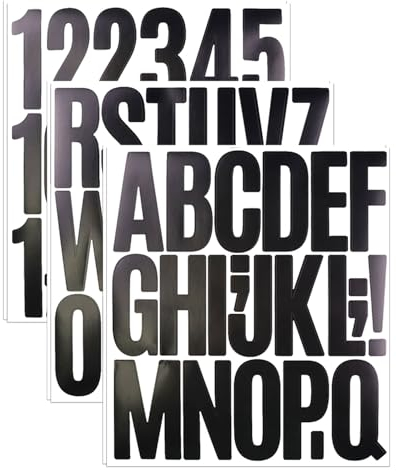 3 Inch Sticky Letter Number Stickers, 6 Sheets Stick On Vinyl Large Alphabet Sticker for Scrapbook, DIY & Craft -Black