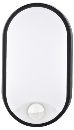 M EGA MEGACUBE 18W Oval LED Außenwandleuchte mit PIR-Bewegungsmelder 4000K IP65 wasserdicht für Garten, Terrasse, Garage, Flur, Keller, Wintergarten in Schwarz - LED Wandlampe mit Bewegungssensor