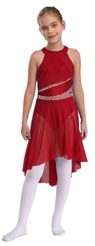CHICTRY Kids Girls Sparkle Sleeveless Lyrical Ballet Leotard Dress Contemporary Modern Latin Dance Dress Ballerina Dancewear Burgundy 9-10 Years