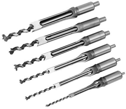 Square Hole Drill Bits, 6Pcs Woodworker Square Hole Drill Bits Set Square Hole Saw Auger Drill Bits for Mortising, Chisel, Woodworking Suitable for Construction, Installation