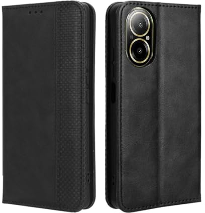 GOKEN Coque Folio Cuir Étui pour Realme C67 4G, Antichoc Portefeuille Housse vec Fentes pour Cartes, PU/TPU Bumper Protection Case Cover Fermeture Magnétique (Noir)