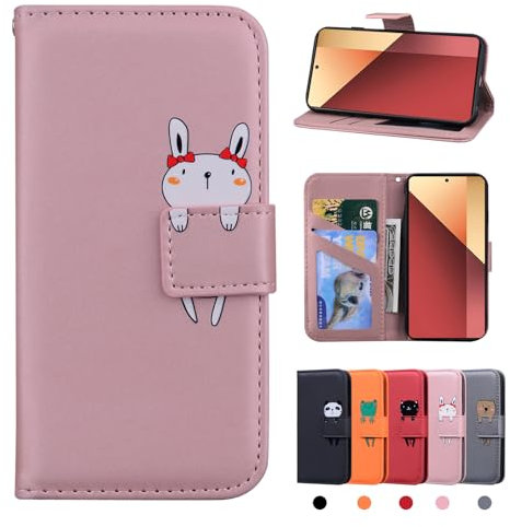 Rostsant Custodia Xiaomi Redmi Note 13 Pro 4G Cover in Pelle PU Xiaomi Poco M6 Pro 4G Portafoglio Magnetica Supporto Custodia a Libro Per Xiaomi Redmi Note 13 Pro 4G/Poco M6 Pro 4G Coniglio Rosa
