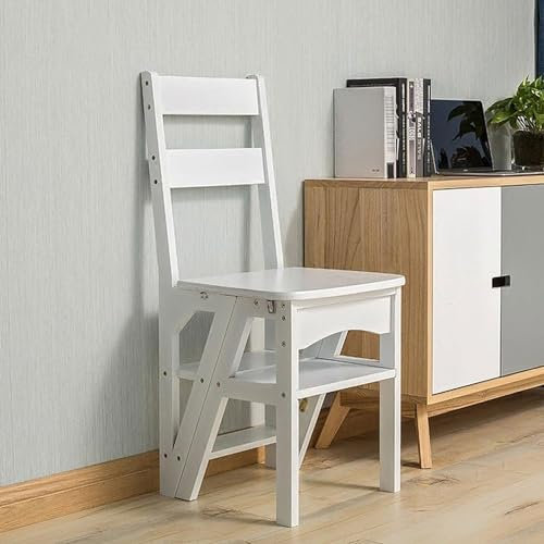 Silla de escalera blanca Taburete de 4 escalones Escaleras de doble propósito Taburete plegable con pies antideslizantes, taburete de escalera para adultos, capacidad de 330 libras y escalera portátil