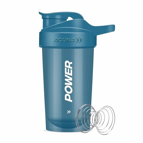 ACUNA Power Shaker Bottle – 400 ml | Shaker per proteine con sfera di miscelazione per frullati, coperchio a vite a prova di perdite, ideale per allenamento e palestra, per frullati proteici (blu)
