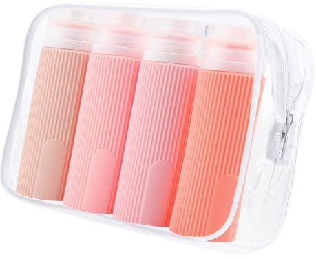 Flacon Voyage Silicone 100ml Portable Contenant Bouteilles Kit 4 Pièces Travel Bottles avec Sac Transparent （Rose）