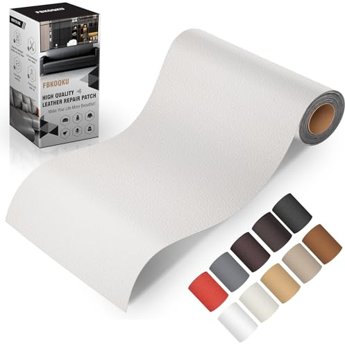 Pelle Adesiva per Riparazioni Autoadesivo, 10 x 200 cm Patch di Riparazione in Pelle,Ecopelle Adesiva per Divani, Sedili Auto, Mobili, Borse, Giacche (Bianco)