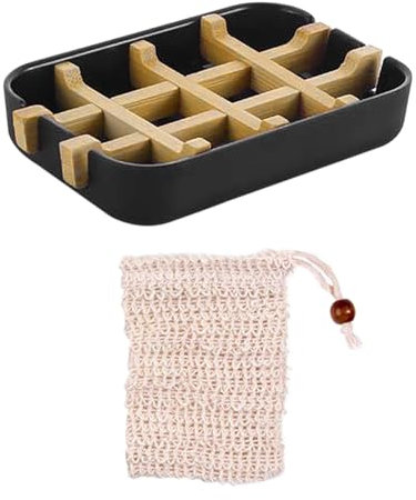 1 soporte de jabón de bambú, 2 redes de espuma de algodón, soporte para jabón, caja de jabón con agua, accesorios de jabón, adecuado para la cocina y el baño
