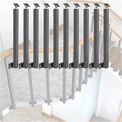 Generisch handrail Stainless Stair Railings for Stairs/Patios/Porches - 1/4/10/20 Pack Side Mounted Metal Spindles Square Stair Baluster Posts with Screws Set, Black (Color : 10 Pack, Size : 130cm)