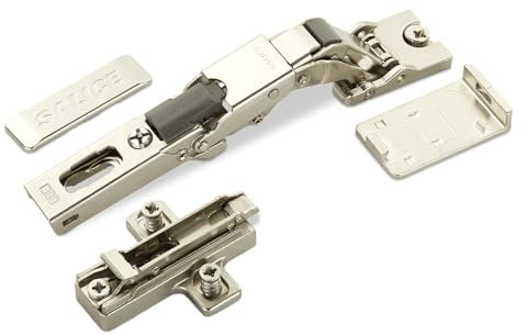 2er Set Salice Push Open Universalscharnier 110° mit Negativfeder für Glas- und Spiegeltüren inkl. Kreuzplatte Höhe 6 mm mit Euroschrauben, Exzenterverstellung, Glastürscharniere mit Abdeckkappen