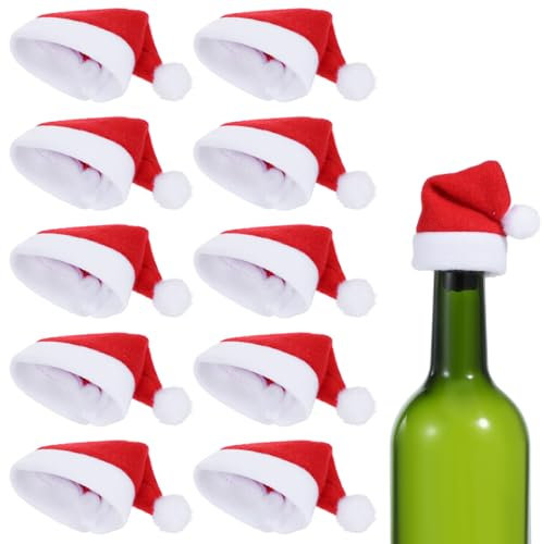 Lusofie 10 Stück Mini Weihnachtsmützen zum Basteln Weinflaschen Abdeckung Kleine Nikolausmütze Weihnachtsfeier Tischdekoration Weihnachtsmütze für die Herstellung von WeihnachtenBasteln