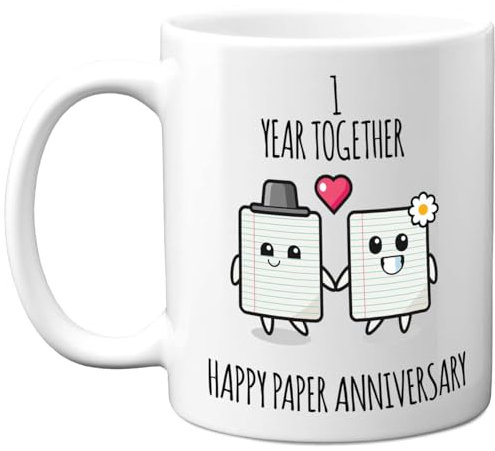 1st Anniversary Mug Gift for Men Women - 1 Year Together - Happy Paper Anniversary Wedding for Husband Wife Son Daughter Brother Sister, 11oz Ceramic Coffee Mugs Gifts