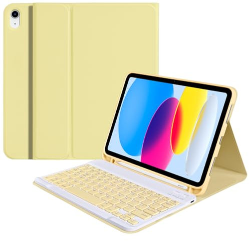 Fycyko Keyboard Case for for iPad A16 11th Generation 2025/10th Generation 2022(11/10.9 inch) Slim Smart Cover with Detachable Bluetooth Keyboard and Pencil Holder, Yellow