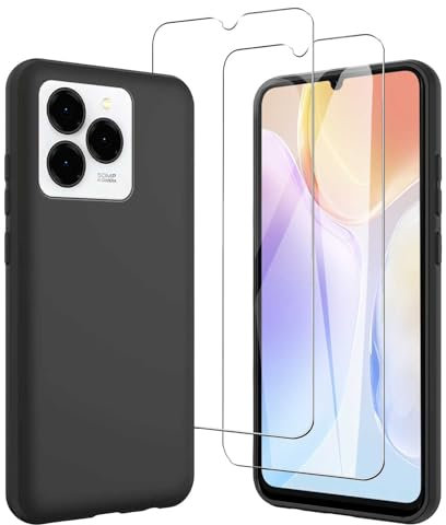 JDXHFF Cover Compatibile con Ulefone Note 20 Pro (6.75) e 2 Pezzi Pellicola Protettiva in Vetro Temperato - Nero Morbido Silicone Custodia Protettivo TPU Protezione Case Black
