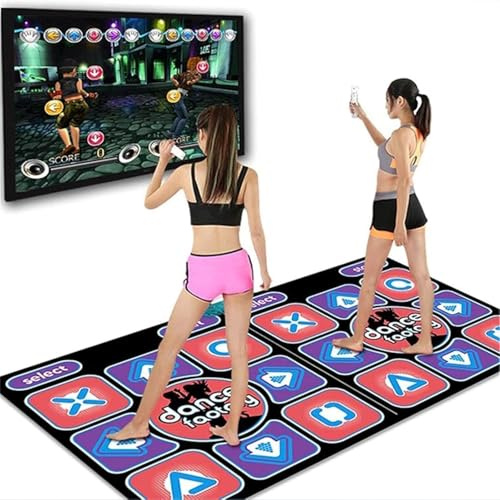 Dance Mat for Girls, Interactive Dance Mat with 200 Songs & 60 Sensory Games, Dual User Dance Mat for TV Computer Compatible, Wireless Controller, Plug & Play Gift Dance Mat for Kids Boys & Girls