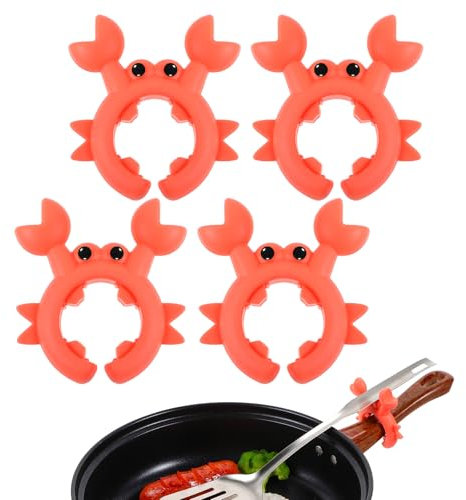 Creative Crab Shaped Silicone Spatula Rack,Ymapinc 4PCS Non-Slip Kitchen Organizer, Red Crab Shaped Cooking Tool for Stove Countertop