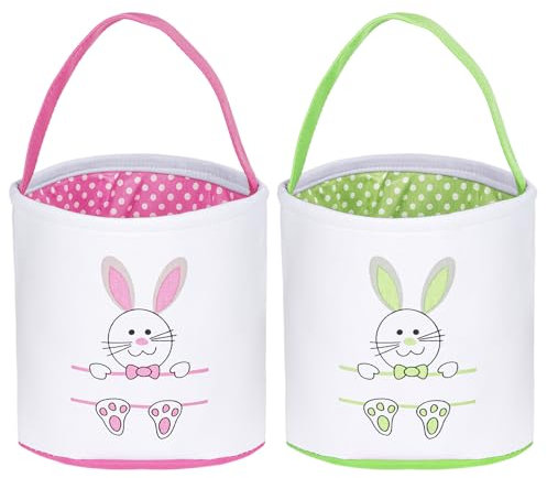 Araluky 2 cestini pasquali, cestini pasquali per bambini, cestino per uova di Pasqua per la caccia alle uova di Pasqua, cestini per la caccia alle uova di Pasqua, con orecchie da coniglio, secchielli