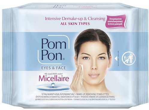 Pom Pon MICELLAIRE Gesichts und Augen Make-up Entfernungstücher, mit natürlichen Inhaltsstoffen, intensive Make-up-Entfernung und Reinigung, 20 Stück