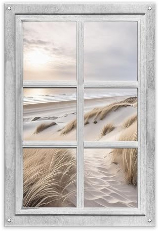 artissimo Garten-Poster 60x90cm PE6736-GP wetterfestes Outdoor-Poster, Strand Dünen Gartenbild im Fensterblick-Design, maritime Wanddeko für draußen