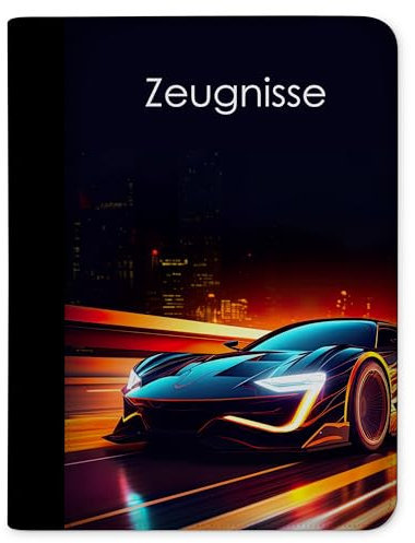 CreaDesign, Kinder Zeugnismappe Mädchen Auto dark mit 10 Klarsichthüllen, A4, 26.7 x 32.7 x 1 cm, Rücken schwarz