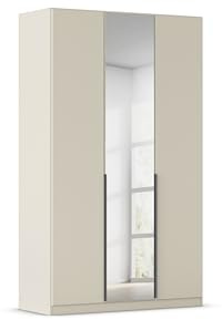 Rauch Möbel Alabama, Kleiderschrank, Garderobenschrank, 3-türig, Spiegel, Zubehör Classic, 2 Kleiderstangen, 5 Einlegeböden, Farbe Beige, Griff Grau metallic, 136x210x54cm