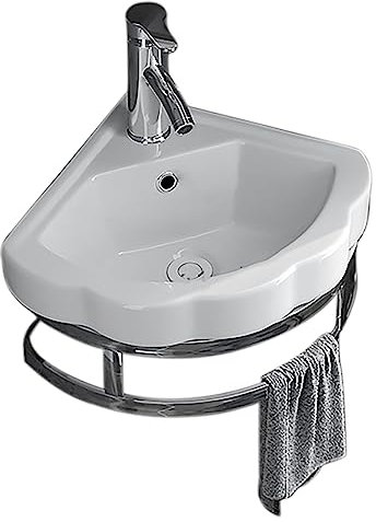DECAKE Fregadero de Servicio Independiente, Lavabo de Esquina para baño, Lavabo de cerámica para Montaje en Pared, Lavabo de cerámica de Porcelana Blanca con Grifo, Unidad de escurridor,