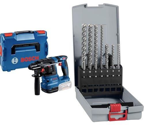 Bosch Professional 18V System Cordless Rotary Hammer GBH 18V-22 + 7X PRO SDS plus-5X Hammer Drill Bit Set (for Concrete, Lime and Sand Bricks, Ø 5-12 mm)