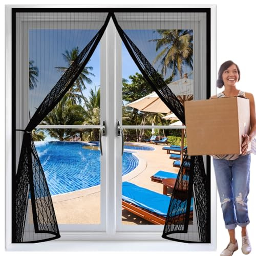 Magnet Insektenschutz Tür 180 x 220 cm Anpassbar, Lichtdurchlässig, Einfache Montage, Selbstschließend, Fliegennetz Fenster Magnet für Fenster, Zimmertür, Veranda, Schwarz