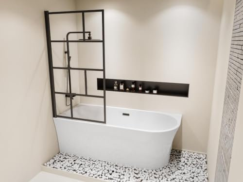 Vente-unique - Baignoire douche blanche avec pare baignoire pivotant - 201 L - Angle gauche - PONTICOLA