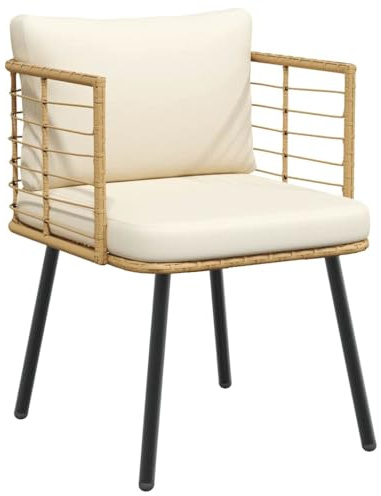 Mandloder Gartenstuhl Natur Poly Rattan mit abnehmbaren Kissen, UV-beständig, wetterfest, für Garten, Terrasse & Balkon, Robustes pulverbeschichtetes Metallgestell, 110 kg Tragfähigkeit