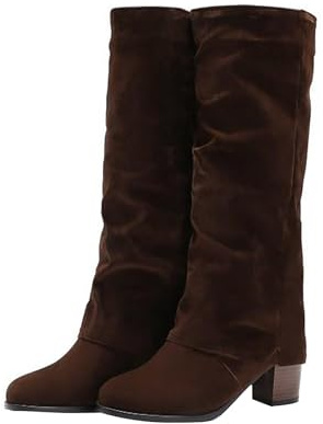 Generico Stivali Biker Donna Alti Slouchy Boots Comodo Wide Calf Stivaletti Donna In Pelle Stivaletti Alt Casual Rilassato Stivali Per Autunno Invernali